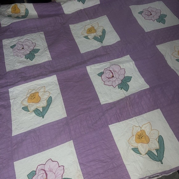 Vtg Cutter QuiltsAppliqué Quilt Rip Flawed As Is Crafts Fabric Hand 92x85” - Picture 5 of 9